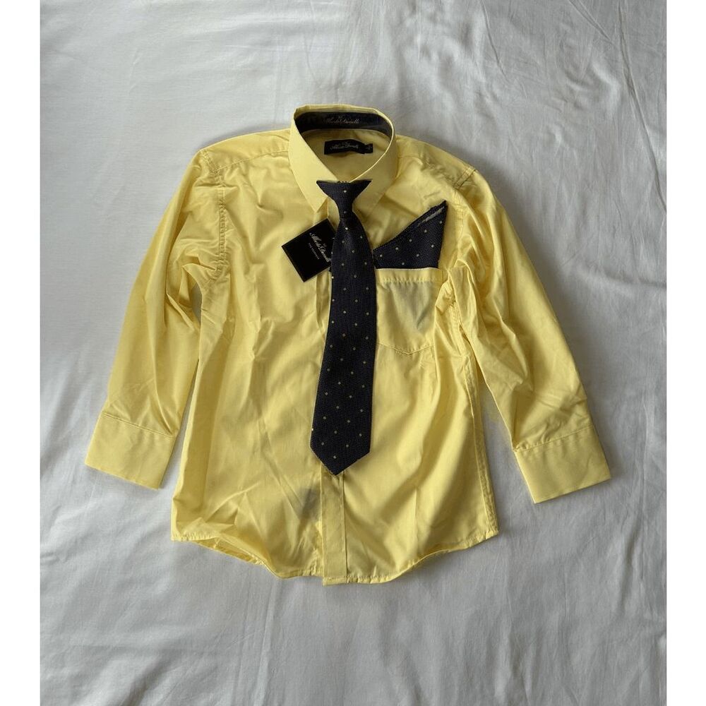 Boys Alberto Danelli Butter Yellow Button Down Long sleeve Shirt, Size 8, NWT
